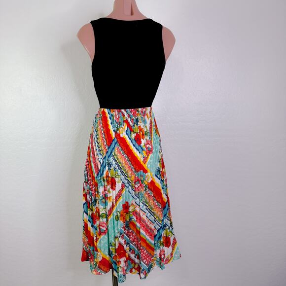 Pleated Elastic Waist A-Line Midi Skirt Boho Patchwork Eclectic Grannycore M NWT - Picture 8 of 11